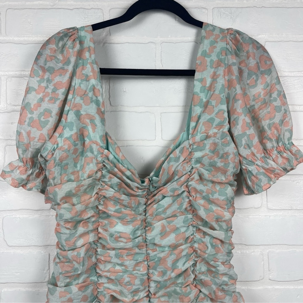 Runaway The Label Mini Dress Ruched Pink and teal Leopard Dress XL / 10 Cute - Picture 6 of 12